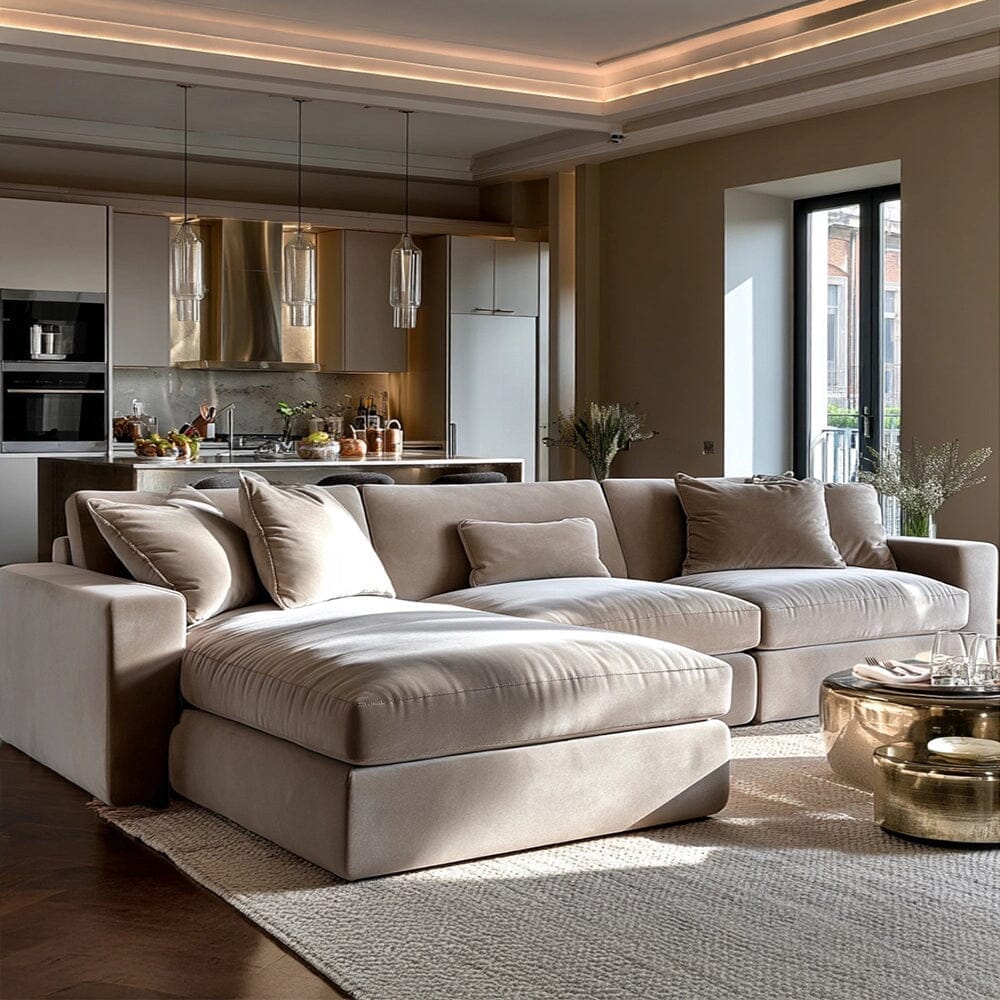 Tribeca Mink Velvet Large Left Hand Facing Chaise End Sofa