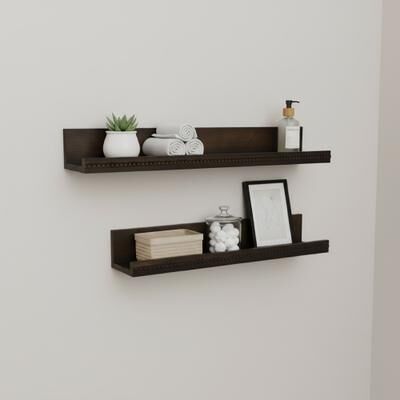 "American Art Decor Beaded Ledge 2-Piece Floating Wall Shelf Set, Kona Dark Brown Shabby Chic - 23"" x 4"""