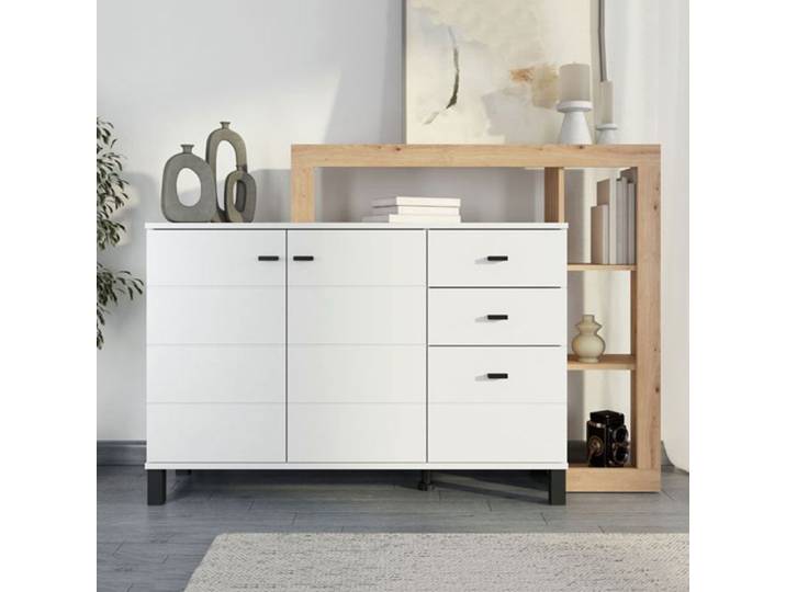 Buffet Valiza Dmora en bois mélaminé blanc 145x35x101h cm