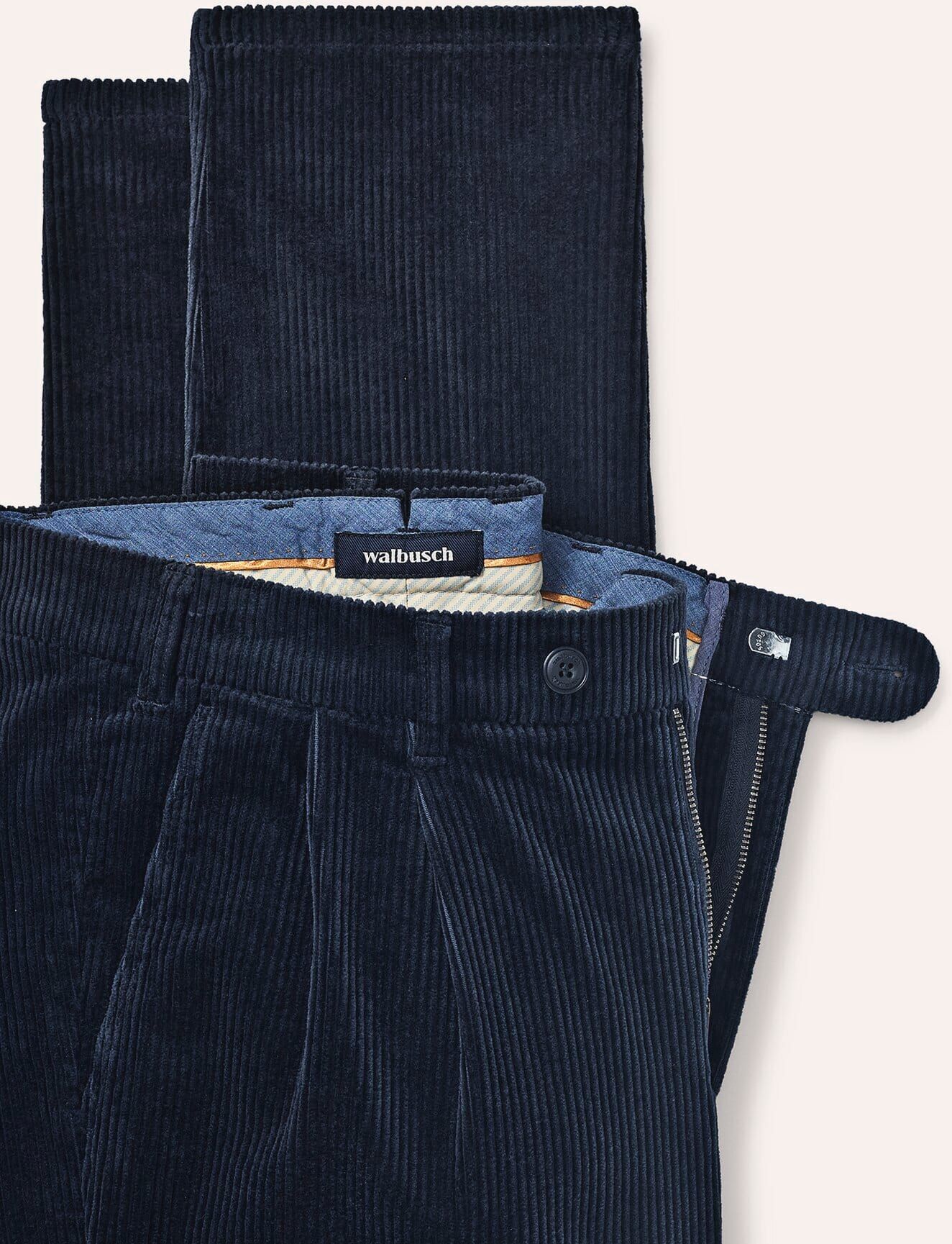 Walbusch Cordhose mit Bundfalte, Modern Fit#normale Größen#schlanke Größen#untersetzte Größen, Farbe Blau, 25, überraschend weich Premium-Ausstattung Herren