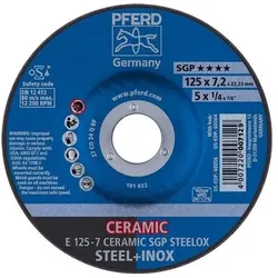 Pferd Tools Schruppscheibe CERAMIC SGP STEELOX D125xS7mm gekr.STA Bohr.22,23mm PFERD