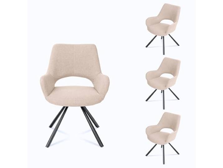MEUBLE Cosy Esszimmerstühle 4er Set Küchenstuhl Polsterstuhl mit Armlehne Sessel Sitzfläche aus Stoff Metallbeine, Beige, 58.5x59x81cm