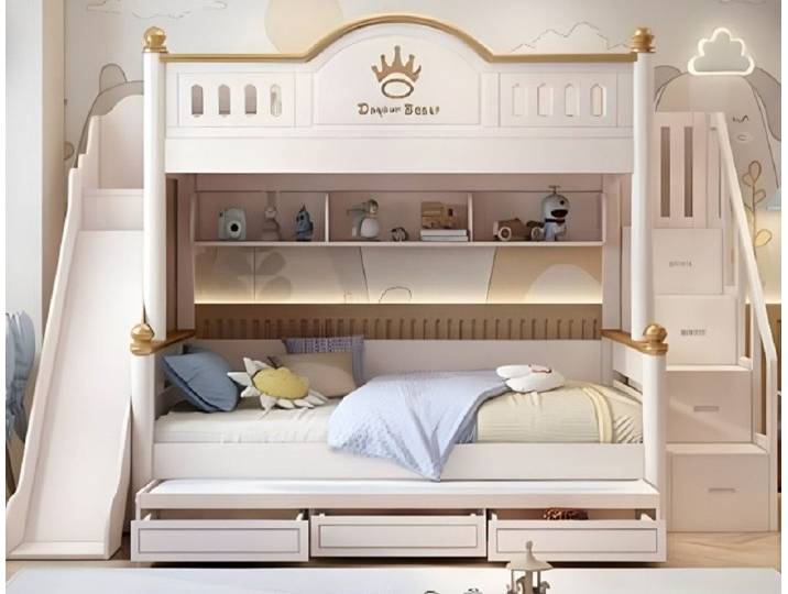 JVmoebel Etagenbett Weißes Holz Hochbett für Kinder – robust und stilvoll (1-St), Made in Europa