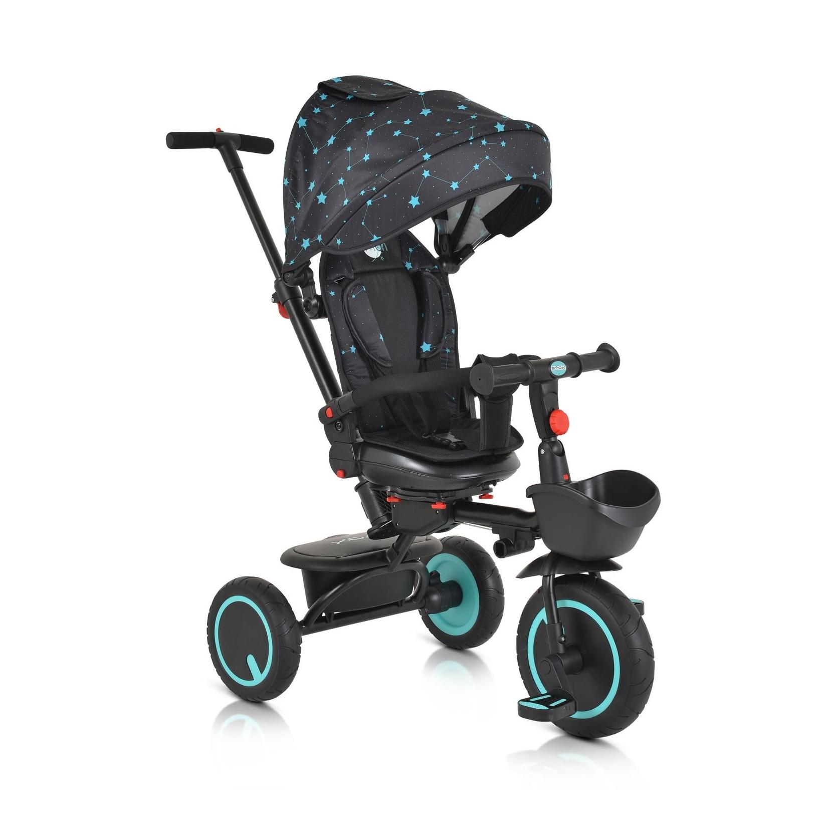 Byox Dreirad Tricycle Orion faltbar, PU-Reifen, drehbarer Sitz, Schiebestange türkis