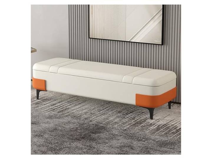 RUNZE765Z Dekorativ Leder-Aufbewahrungsbank, modernes Schlafzimmer(Weiß)