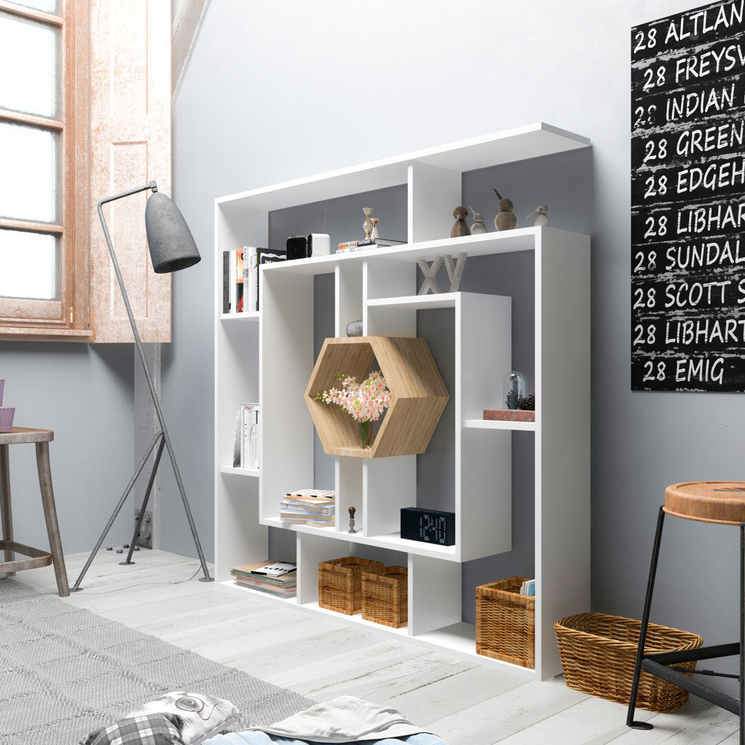 Blue Elephant 134cm H x 134cm W Geometric Bookcase White/Oak 134cm H X 134cm W X 22cm D