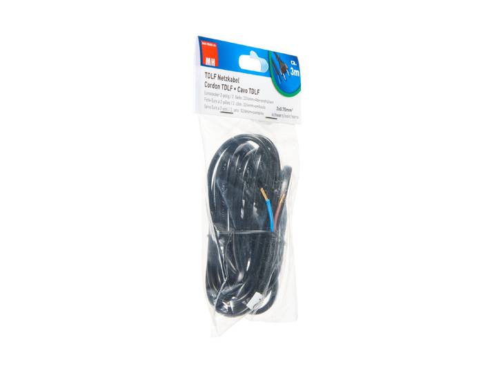 Max Hauri AG TDLF-Netzkabel H03Vvh2-F Schwarz 2 × 0.75 m