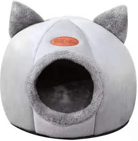Inspire Curations Cute Cat Head Shape Semi Enclosed Warm Cat Bed House gray m