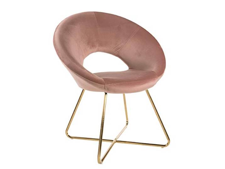 Baroni Home Gepolsterter runder Sessel mi goldfarbenem Eisenbeine, Büro- ode Esszimmersthul, bequem mit ergonomisch Sitzfläche, Rosafarbene, 71x59x84 cm