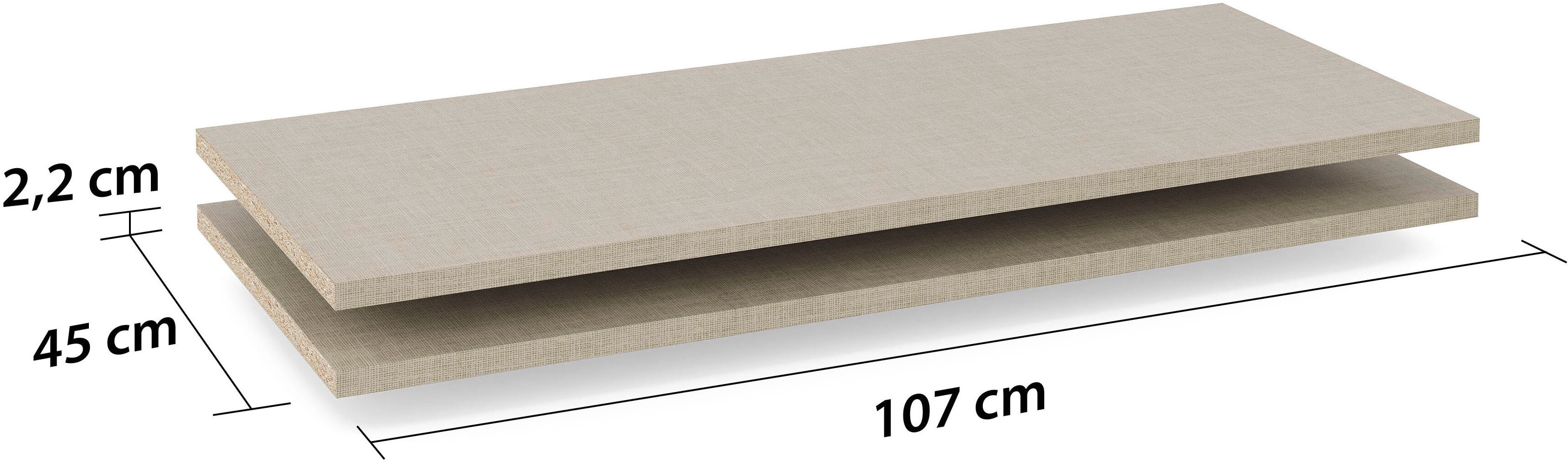 Einlegeboden RAUCH "Zubehör für Rauch-Schwebetürenschränke BLUE", beige (leinenoptik hell), B:107cm H:1,6cm T:45cm, Holzwerkstoff, Einlegeböden, Einlegeboden, 2er-Set Breite 107 cm, Tiefe 45 cm leinenoptik hell B/H/T: 107cm x 1,6cm x 45cm