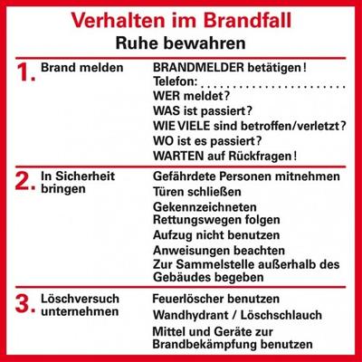 Dreifke® Verhaltensregeln Verhalten im Brandfall, Folie, selbstklebend, 80x80mm