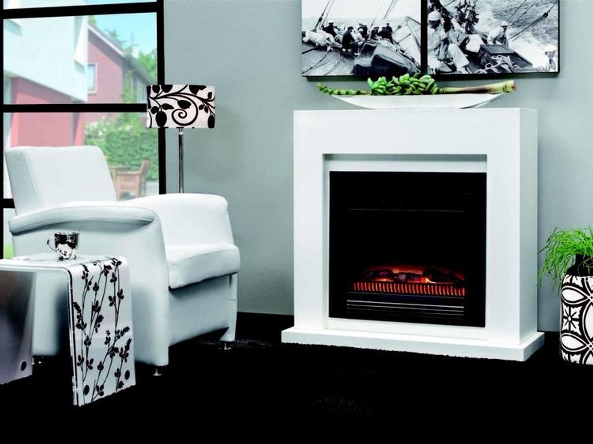 Casa Padrino Art Deco Elektro Kamin Weiß B 102 x H 98 x T 39 cm - Elektrokamin - Wohnzimmer Antik Stil Kamin