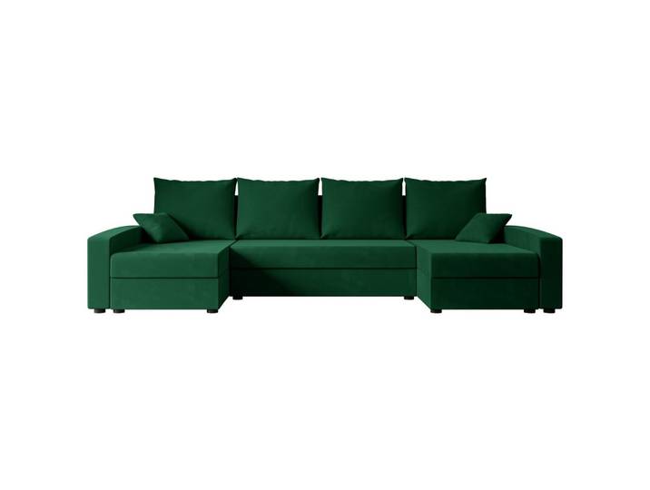 WOHNLANDSCHAFT mit Schlaffunktion und Bettkasten ALESIA-U 301x140x90 cm Grün Velours