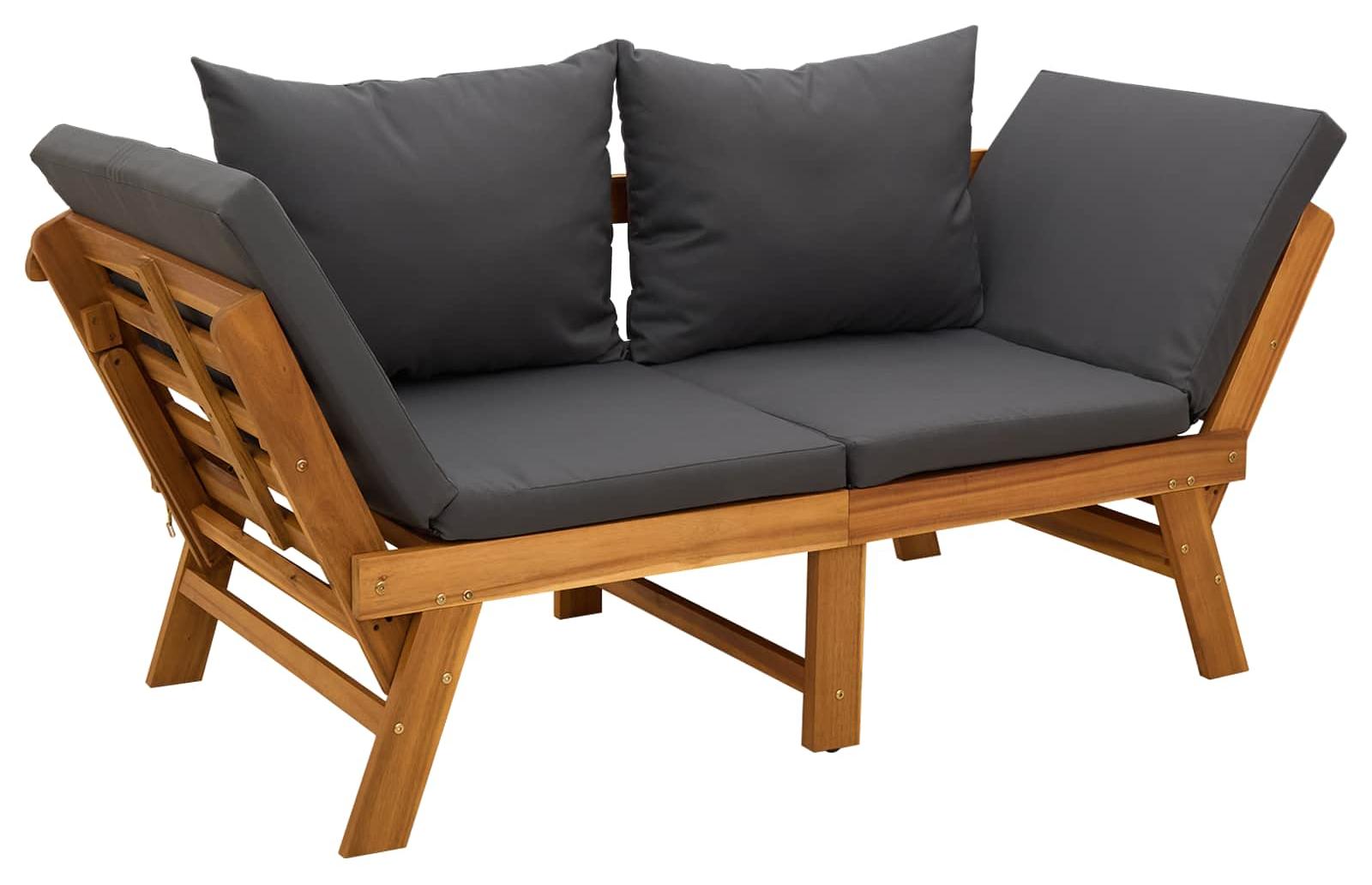 3-in-1 Gartenbank mit Kissen Massives Akazienholz Dunkelgrau