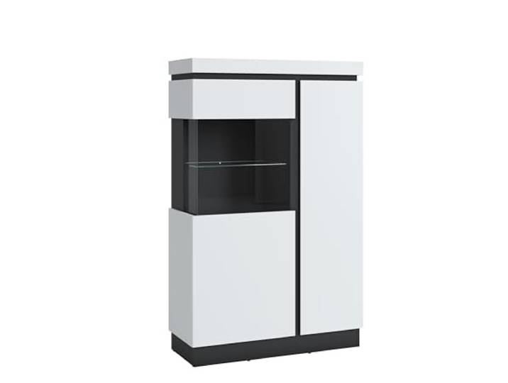 möbelando Stauraumvitrine >Campania< 2 Türen, Alpinweiß/Anthrazit Dekor - 104x164x40cm (BxHxT)