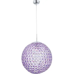 Hängeleuchte Pendelleuchte Deckenlampe Chrom Acryl lila Kugel D 40 cm, 1x E27 LED warmweiß, Höhe 165 cm Durchmesser 40 cm, Wohnzimmer Schlafzimmer