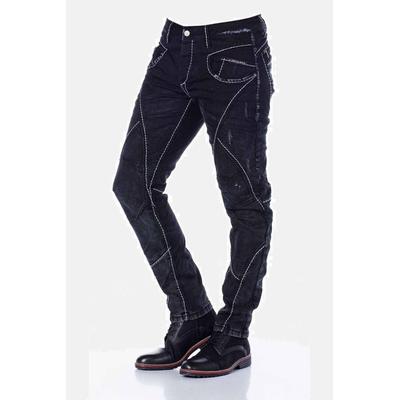 5-Pocket-Jeans CIPO & BAXX "Jeans", Herren, Gr. 32, Länge 32, schwarz, 98% Baumwolle, 2% Elasthan, unifarben, Basic, regular fit lang, Jeans 5-Pocket-Jeans, mit extravaganten Teilungsnähten, CD288