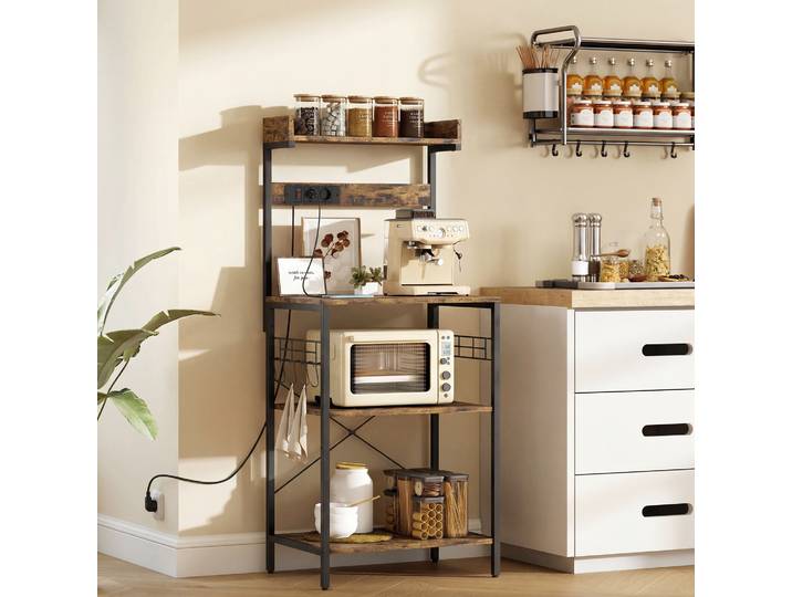 HOMCOM Étagère Cuisine Micro-ondes Brun Rustique 60x42x137 cm