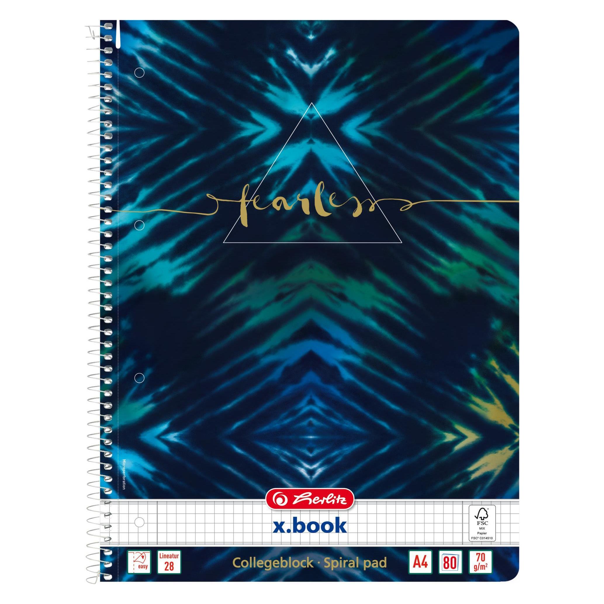 Herlitz Collegeblock x.book Fearless kariert DIN A4 Innen- und Aussenrand (A4, Liniert) (50044153)