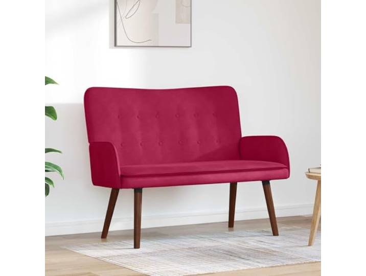 YUTAASU 2-Sitzer Sofa Weinrot 115 x 61 x 87 cm Samt Stabiles Metall-Holz-Geruest, weiche Polsterung, breite Armlehnen, pflegeleicht, fuer Wohnzimmer