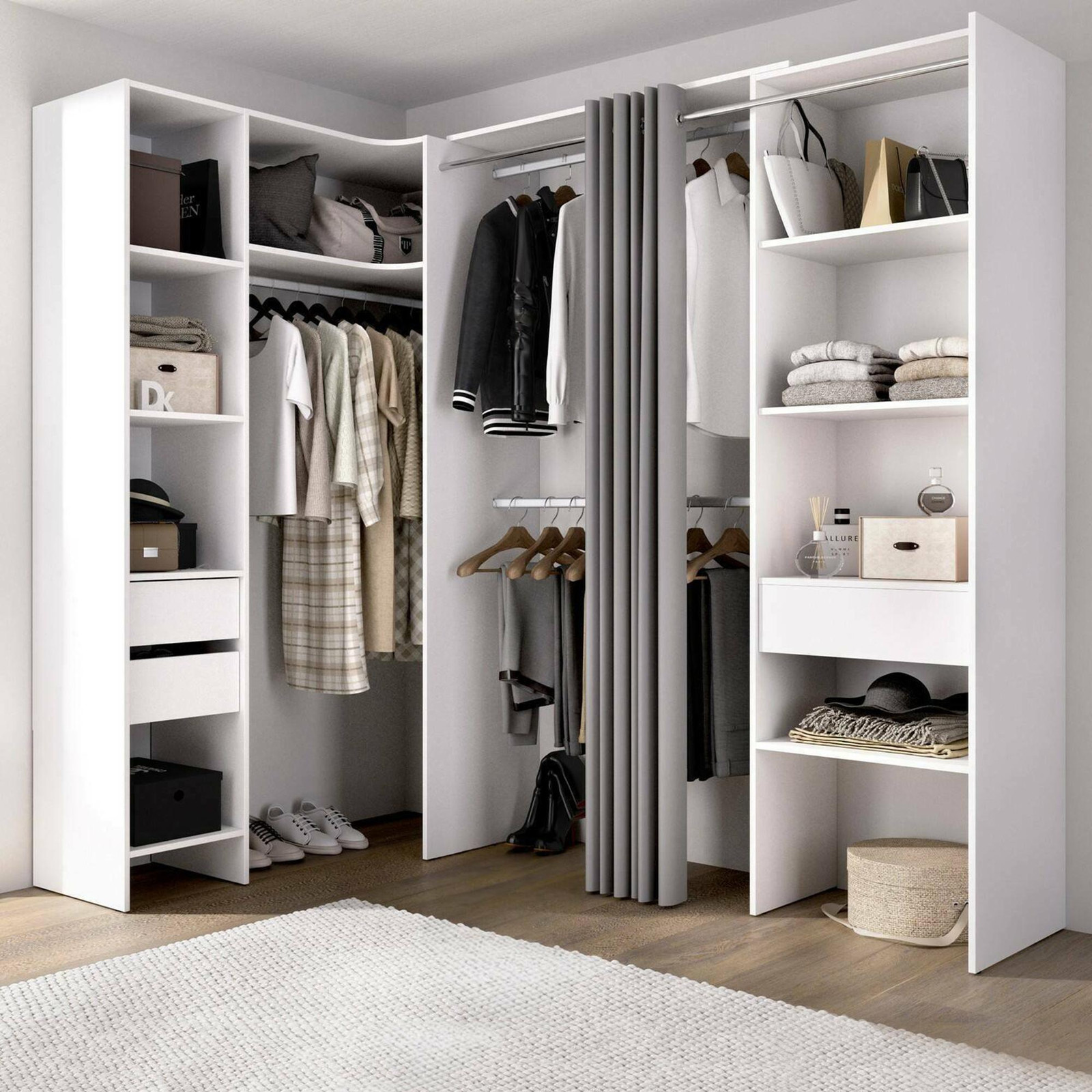 Dmora Grote Pali-garderobe met 9 planken, Wit, H 205 cm