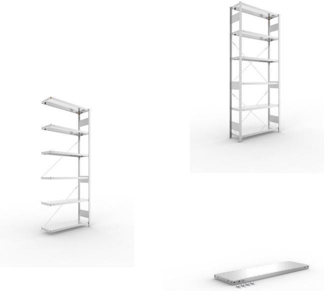 Meta Set S3 CLIP 230 Anbauregal 2500x1000x300 mm in verzinkt mit 6 Böden + S3 CLIP 230 Grundregal 2500x1000x300 mm in verzinkt mit 6 Böden + Zusatzboden verz. 1000x300 mm 230 kg