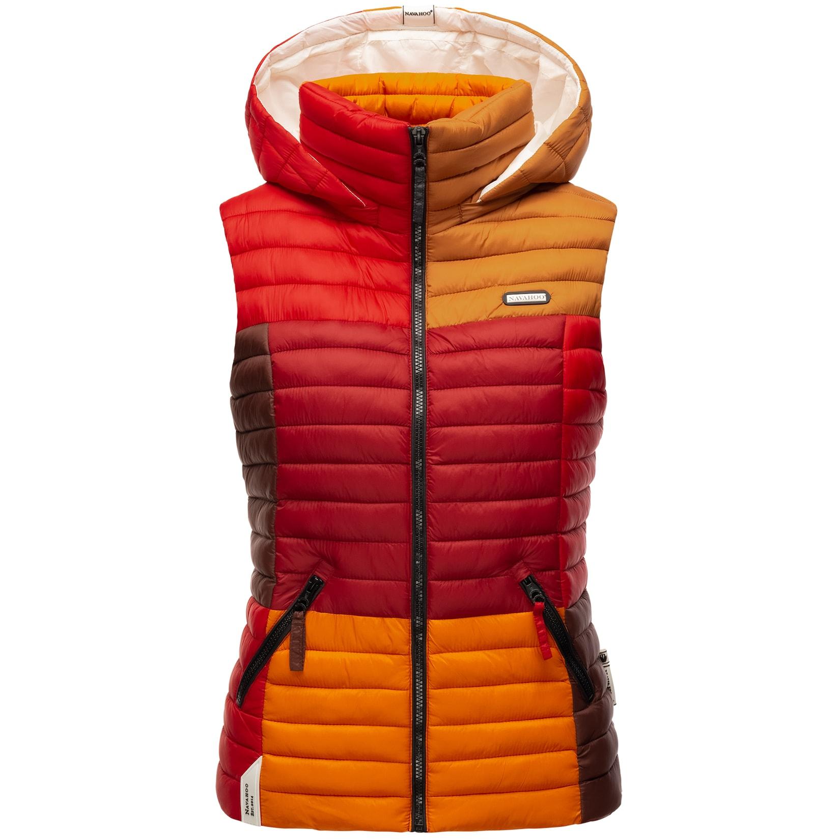 NAVAHOO Damen Steppweste Ärmellose Weste im Colourblocking-Stil und Kapuze Shadaa Multikulti