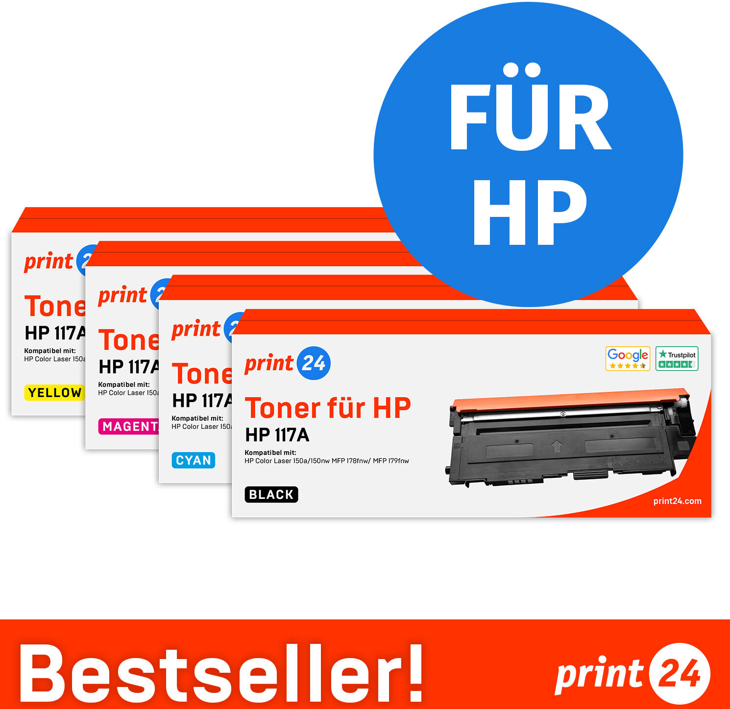 print24 Toner für HP 117A, Multipack (BK/C/M/Y), 1 Stück