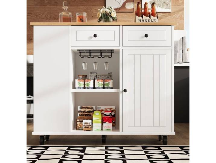 lot de cuisine - FurnitureR - 120x42x91.5cm - MDF - Blanc - Avec 2 tiroirs et 1 porte