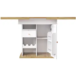 OKWISH Esstisch aus MDF, Weiß/Natur, 110-140x80x75 cm, gewerblich geeignet, ausziehbar mit beidseitigem Auszugsystem und integriertem Stauraum