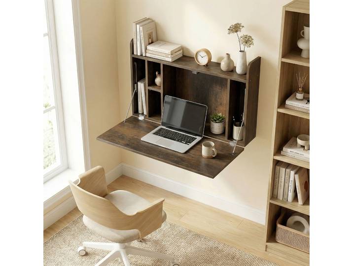 HOMCOM Bureau Suspendu Table Murale Rabattable avec Rangement 77cm