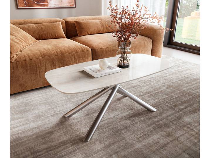 DELIFE Couchtisch Edge Boot 100x50 cm Keramik Onyx Champagne Sarity Edelstahl gebürstet, Couchtische