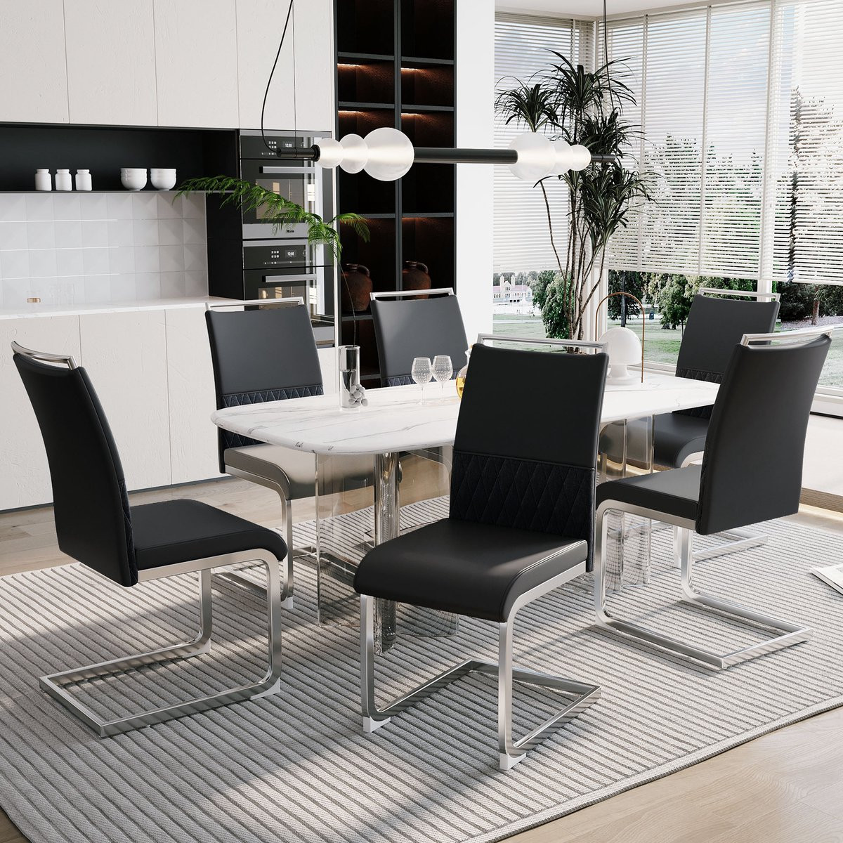 FloraGrace Set van 6 Eetkamerstoelen – Ergonomisch Design – Metaal – Zwart – Modern