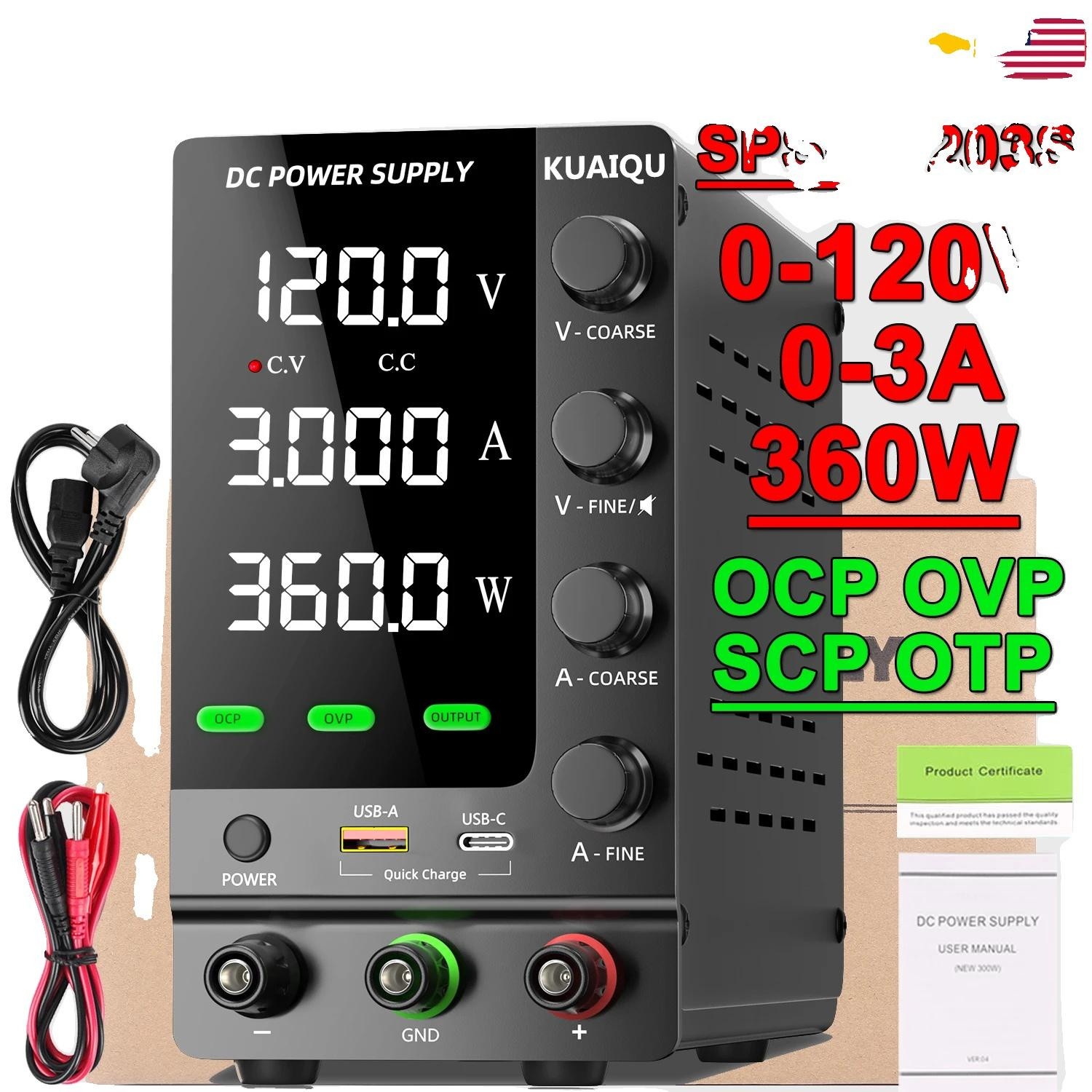 DC-voeding SPS-C1203S met instelbare spanning en beveiligingsfuncties, zwart