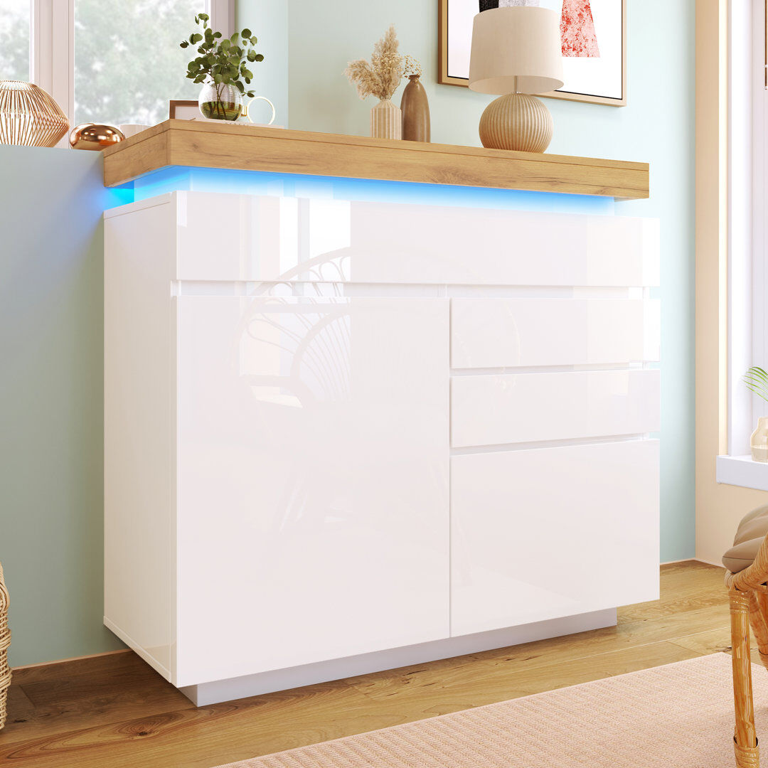 17 Stories 110 cm W Chest of 3 Drawers White 115cm H X 110cm W X 39cm D