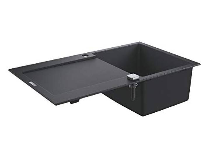 GROHE K500, Kompositspüle mit Abtropffläche, kratzfest und Tiefere Becken für mehr Kapazität, GROHE QuickFix einfache Montage, Ablauf mit Exzenterbedienung (granit schwarz, 31644AP0)