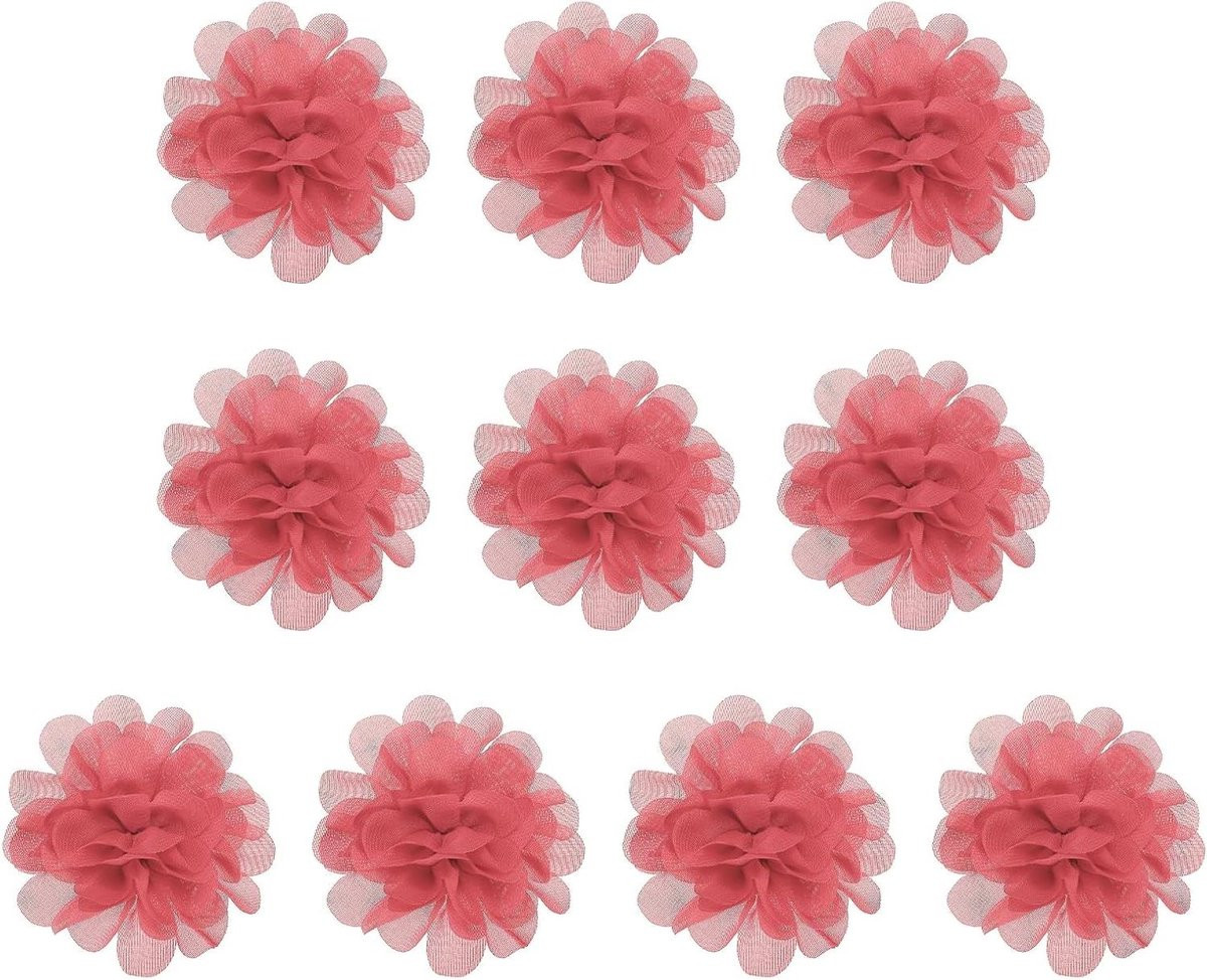Chiffon Bloemen Stof Applicaties voor DIY Knutselen - Koraal - 7 cm doorsnede