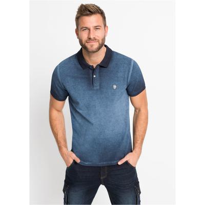 Poloshirt BONPRIX, Herren, Gr. 56/58 (XL), tiefblau used, Piqué, Obermaterial: 100% Baumwolle, unifarben, washed, regular fit hüftlang, Rundhals, Rippbündchen, Shirts, Kurzarm, Polokragen, ausgewaschene Optik, aus Baumwolle