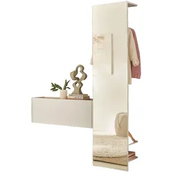 GARDEROBEN-SET 2-teilig weiß, Eiche Wotan 150 cm, Flurgarderobe mit Spiegel