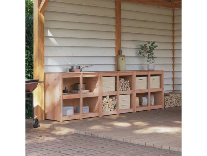 MEPPEL Outdoor-Küchenschrank 3-teilig Douglas und Douglas-Massivholz, 3 Etagen, 318 x 55 x 92 cm, modulares Design, Ausstellung von Pflanzen, Garten, Terrasse