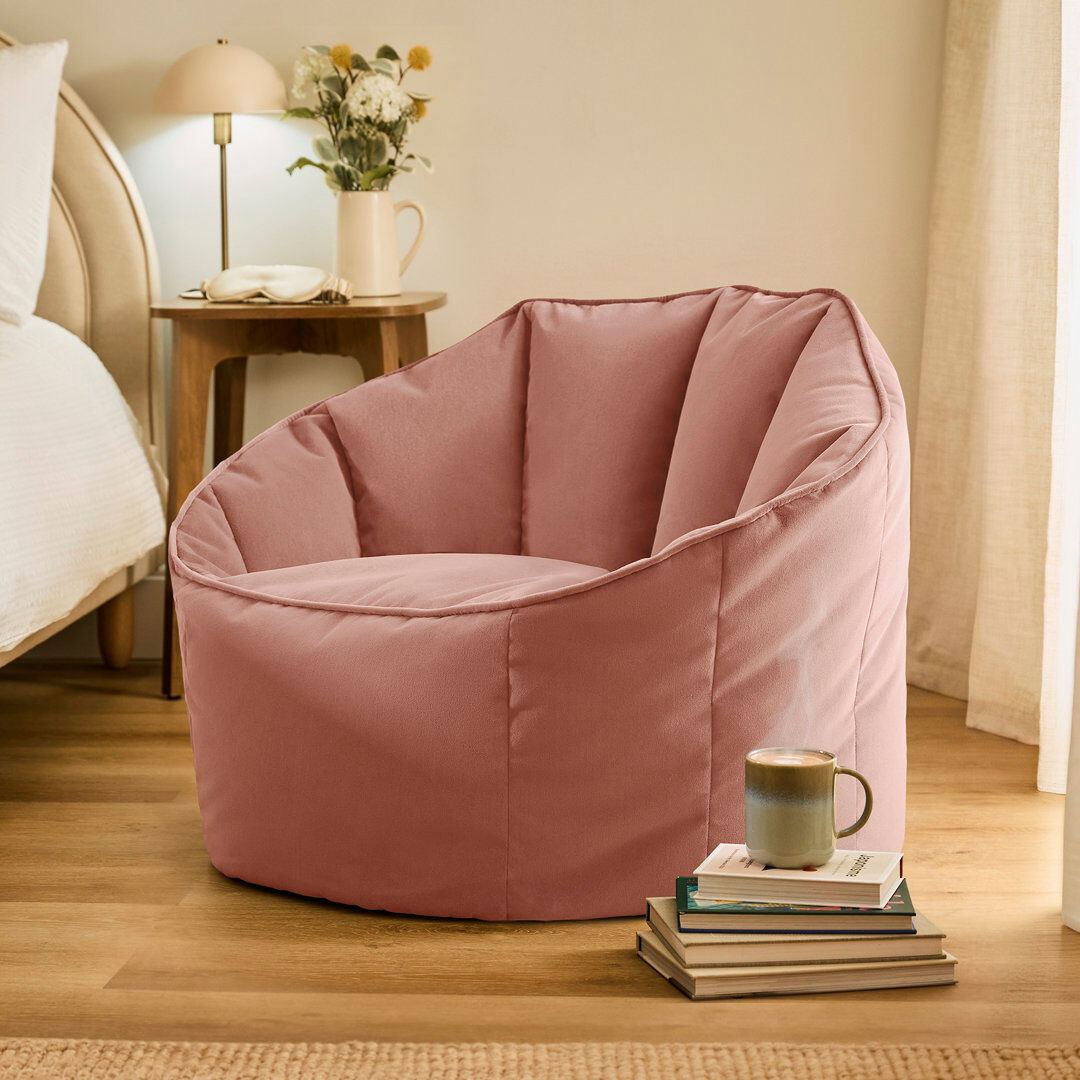 icon Sirena Scallop Chair Bean Bag Ochre Yellow Velvet Bean Bags Dusk Pink