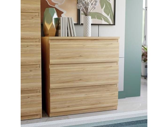 Forte EDMORE Kommode 80, Kommode mit 3 großen Schubladen, Modernes Sideboard, Wohnzimmer, Schlafzimmer, Holzwerkstoff, Mauvella Eiche Holzdekor, 77,2 cm breit x 79,8 cm hoch x 42,2 cm tief