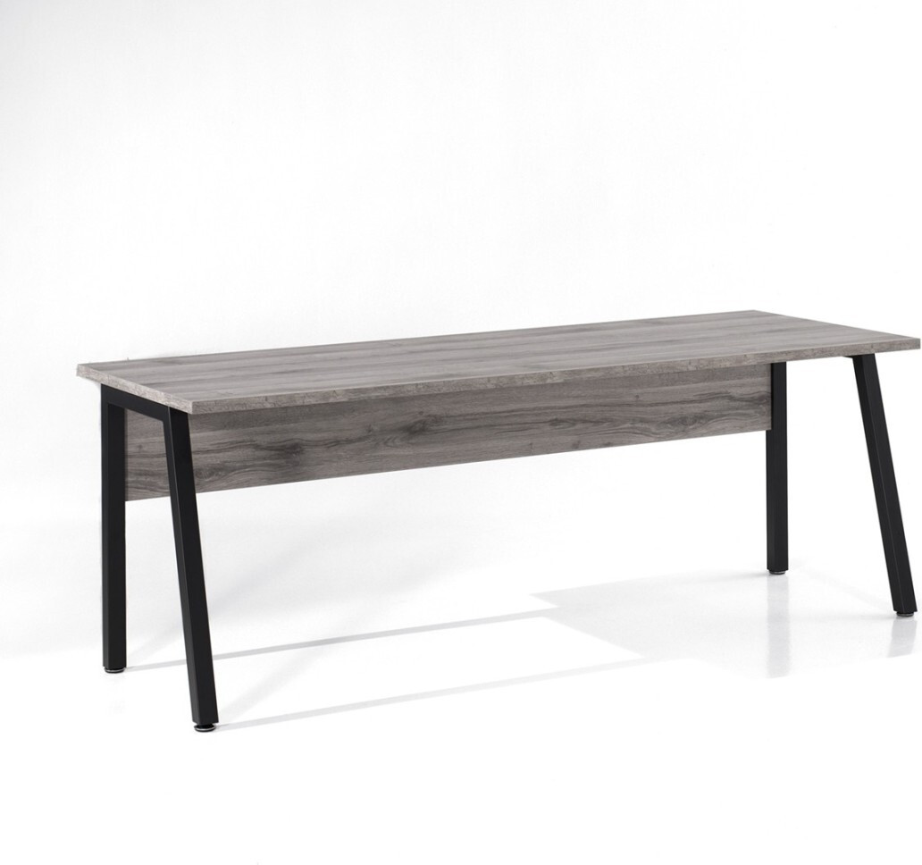 Meublorama Sherman Professioneel Bureau Recht - Grijs Eiken en Zwart - Breedte: 200 cm