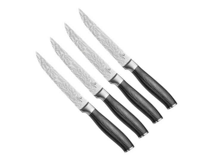 Chef Cuisine Steakmesserset, Holz, 4-teilig, Pakkaholz, 12.9x4.2x27.1 cm, rostfrei, ergonomischer Griff, gezackte Spitze, handgeschliffen, Kochen, Küchenmesser, Messersets