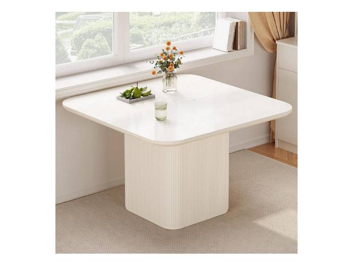 LuxusKollektion Säulen-Esstisch Esstisch quadratisch cremeweiß Säulenfuß Küche Nur Tisch (1-St)