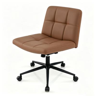 COSTWAY Bürostuhl ohne Armlehnen, breiter Sitz, 360° drehbar, Kunstleder, für Heimbüro, Braun