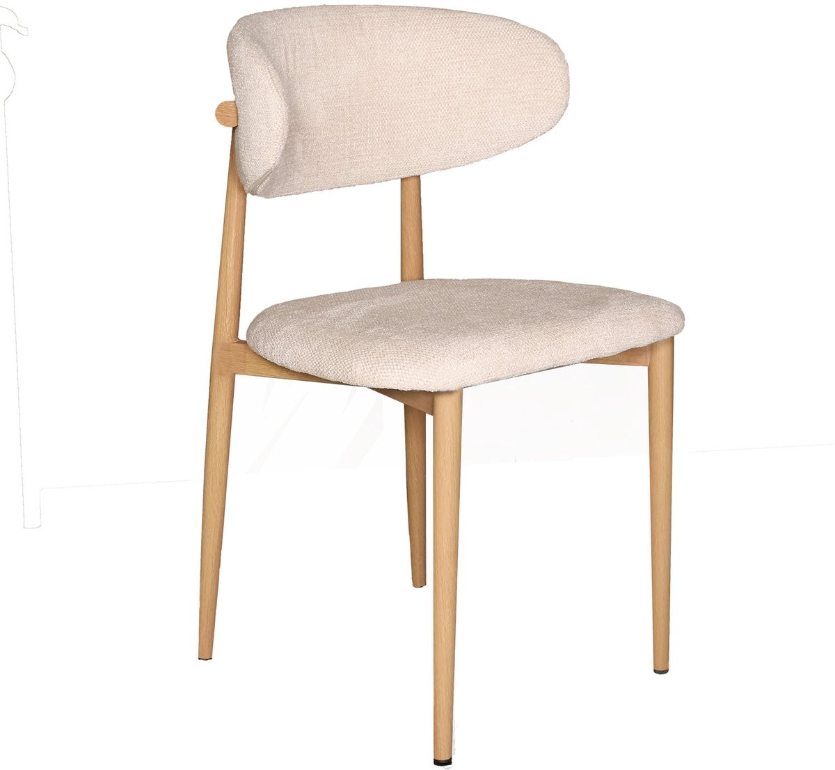 Set van 4 Japandi Reika eetkamerstoelen beige met lichtbruine poten
