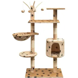 vidaXL Alvin (125 cm, Beige mit Pfotenabdruck, Beige mit schwarzem Pfoten-Aufdruck), Katzenbaum