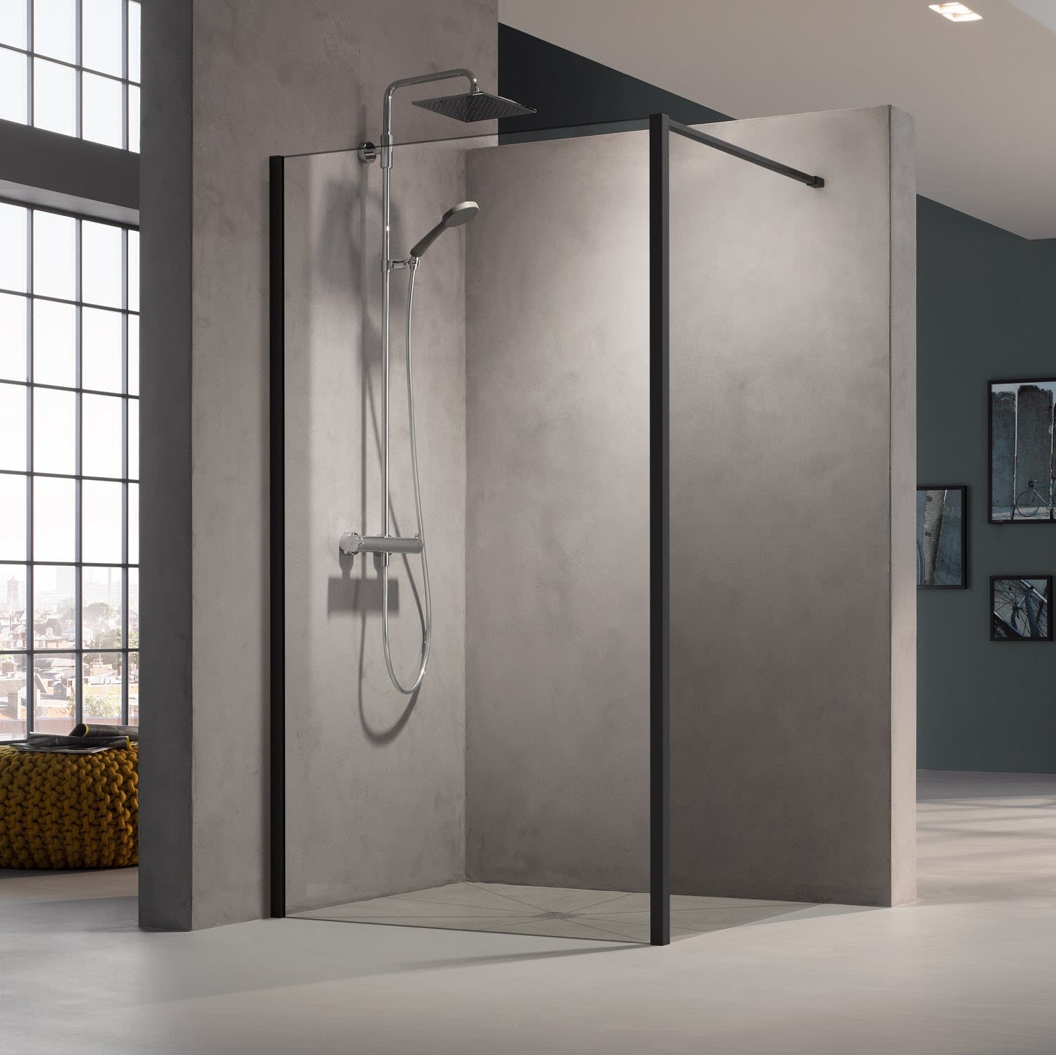 Kermi Dark Edition WALK-IN XB 100 x 200 cm, Wandprofil links
