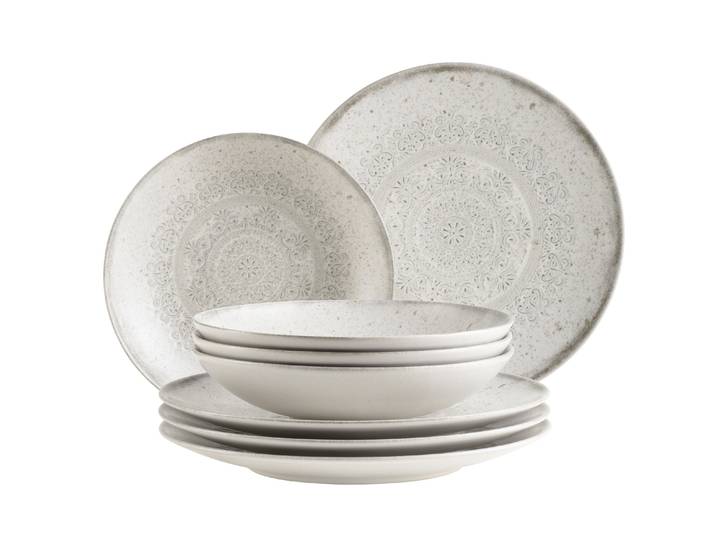 Teller-Set MÄSER Rubio , grau (weiß, grau), 8 Stk., Geschirr-Sets, Teller-Set